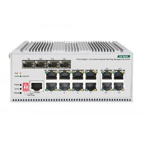 Digitus Switch PoE di rete Gigabit Ethernet a 8 porte, industriale, gestito L2, 4 Uplink SFP (DIGITUS Netzwerk PoE Switch 8-Port Gig)