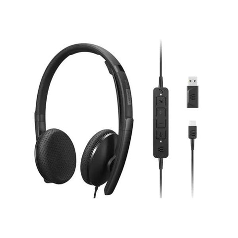 LENOVO CUFFIE VOIP STEREO CON MICROFONO CABLATE USB-C CON ADATTATORE AD USB-A CERTIFICATE TEAMS NERO