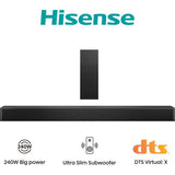 HISENSE HS2100 SOUNDBAR 2.1 CANALI 240 W DTS SUBWOOFER ATTIVO 120 W BLUETTOH 5.3 NERO