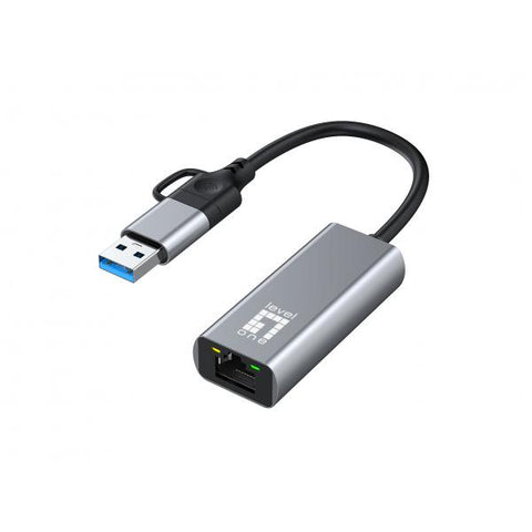 LEVEL ONE USB-0423 ADATTATORE DI RETE 1 PORTA LAN RJ-45 10/100/1000/2500 Mbps INTERFACCIA USB TYPE-A/C GRIGIO