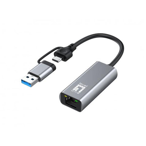 LEVEL ONE USB-0423 ADATTATORE DI RETE 1 PORTA LAN RJ-45 10/100/1000/2500 Mbps INTERFACCIA USB TYPE-A/C GRIGIO
