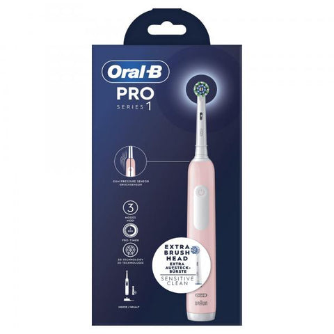BRAUN ORAL-B PRO SERIES 1 SPAZZOLINO ELETTRICO ROTANTE OSCILLANTE TESTINA ROTONDA RICARICABILE + 2 TESTINE DI RICAMBIO ROSA
