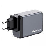 VERBATIM GaN CHARGER CARICABATTERIE DA RETE MULTINAZIONE 4 PORTE 200 W 3 x USB-C 1 x USB-A SPINA RIPIEGABILE PER EU USA e UK GRIGIO