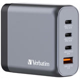 VERBATIM GaN CHARGER CARICABATTERIE DA RETE MULTINAZIONE 4 PORTE 140 W 3 x USB-C 1 x USB-A SPINA RIPIEGABILE PER EU USA e UK GRIGIO