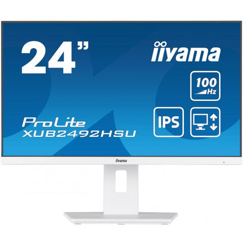 iiyama XUB2492HSU-W6 Monitor PC 60,5 cm [23.8] 1920 x 1080 Pixel Full HD LED Bianco (iiyama 24 Inch IPS Monitor XUB2492HSU-W6, Height Adjustable, Full HD, 100Hz, 0.4ms, FreeSync, HDMI, Display Port,