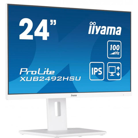 iiyama XUB2492HSU-W6 Monitor PC 60,5 cm [23.8] 1920 x 1080 Pixel Full HD LED Bianco (iiyama 24 Inch IPS Monitor XUB2492HSU-W6, Height Adjustable, Full HD, 100Hz, 0.4ms, FreeSync, HDMI, Display Port,