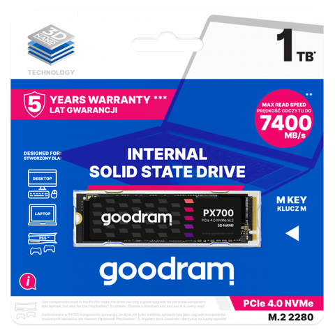 Goodram PX700 SSD SSDPR-PX700-01T-80 drives allo stato solido M.2 1,02 TB PCI Express 4.0 3D NAND NVMe
