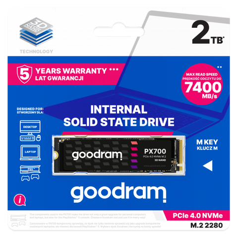 Goodram PX700 SSD SSDPR-PX700-02T-80 drives allo stato solido M.2 2,05 TB PCI Express 4.0 3D NAND NVMe