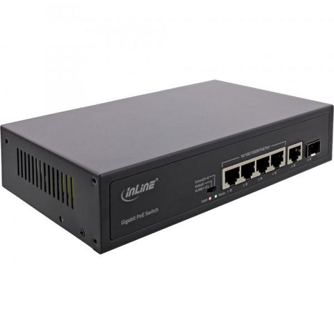 InLine Switch di rete Gigabit PoE+ 5 porte (4x PoE+), 1xSFP, 1Gb/s, desktop