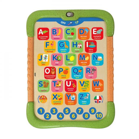 CLEMENTONI SAPIENTINO ALPHA PAD ALFABETIERE INTERATTIVO ELETTRONICO PARLANTE IN LEGNO