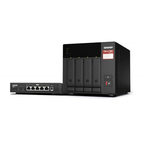 NAS TOWER QNAP TS-473A-SW5T 4HD + 2XM.2 NVME RAM 8GB 2X2.5GBE BUNDLE QSW-1105-5T 2.5GBE X 5 PORTS UNMANAGED SWITCH