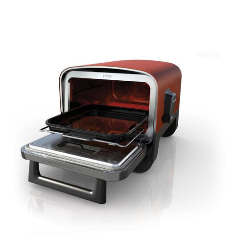 Ninja OO101EU barbacoa para apertura y bistecchiera Grill Elettrico + Carbone Nero, Rosso, Argento 2400 W 