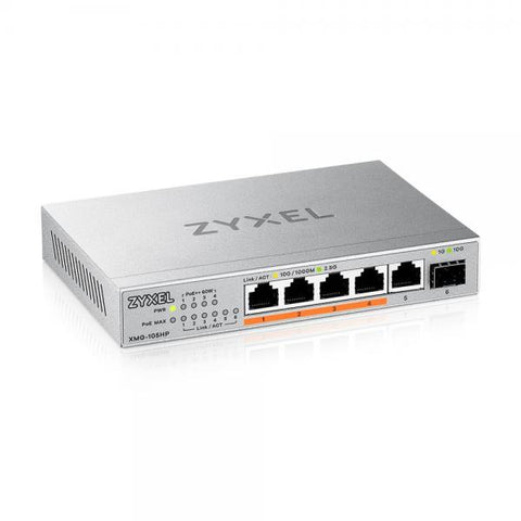 Zyxel XMG-105HP Non gestito 2.5G Ethernet [100/1000/2500] Supporto Power over Ethernet [PoE] Argento (XMG-105 5 PORT 10/25G MULTIGIG - POE++ SWITCH UNMANAGED)