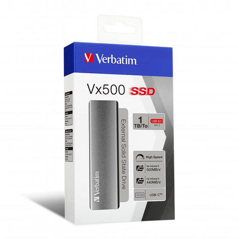 VERBATIM Vx500 SSD ESTERNO 1TB USB-C 3.2 Gen 2 (3.1 Gen 2) LETTURA 500 MB/s - SCRITTURA 440 MB/s ARGENTO