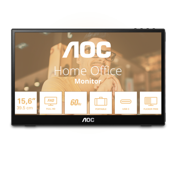 AOC T2 16T3EA Monitor PC 39,6 cm [15.6] 1920 x 1080 Pixel Full HD Nero (15.6 INCH FHD IPS PORTABLE USB C)