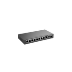 10-Port Gigabit Smart POE Switch 8 PoE/POE+ Gigabit RJ45 Ports with 1 Gigabit RJ45/1 combo SFP uplink ports 120W PoE power budget Desktop Steel Case