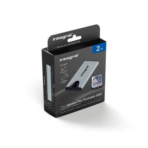 Integral SlimXpress Pro INSSD2TPORT3.2SLIMXS unit esterna a stato solido 2 TB USB 3.2 Gen 2x2 (2TB PORTABLE EXTERNAL SSD USB-C 3.2 GEN.2X2 SLIMXPRESS PRO SILVER R-2000MBs W-2000MBs USB-C to C CABLE