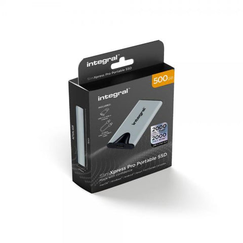 Integral SlimXpress Pro INSSD500GPORT3.2SLIMXS unit esterna a stato solido 500 GB USB 3.2 Gen 2x2 (500GB PORTABLE EXTERNAL SSD USB-C 3.2 GEN.2X2 SLIMXPRESS PRO SILVER R-2000MBs W-2000MBs USB-C to C