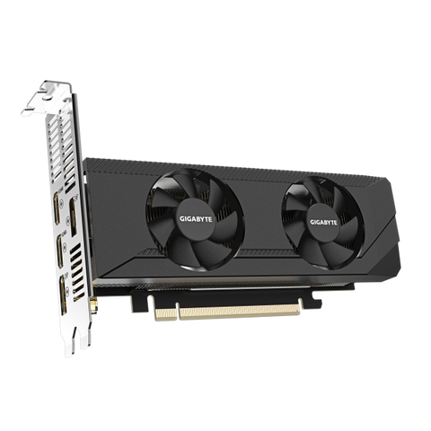 GIGABYTE GeForce RTX 3050 OC Low Profile 6G NVIDIA 6 GB GDDR6 (Gigabyte NVIDIA GeForce RTX 3050 OC Low Profile 6GB GDDR6 Graphics Card, 2304 CUDA Cores, 1477 MHz Core Clock, Dual Fan, 2x DisplayPorts