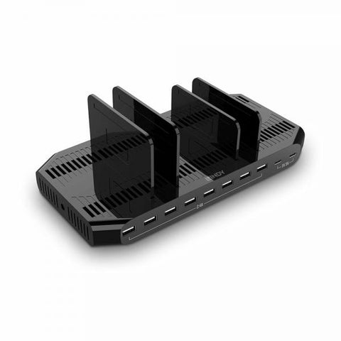 Lindy 73435 Caricabatterie per dispositivi mobili Smartphone, Tablet Nero AC Ricarica rapida Interno (120W 10 PORT USB CHARGING STATION)