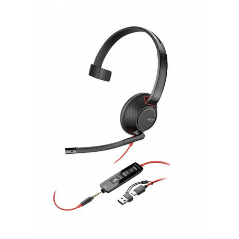 POLY Cuffie Blackwire 5210 monoaurali USB-C + spinotto da 3,5 mm + adattatore USB-C/A (sfuse)