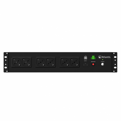 UPS ATLANTIS A03-PDU1000-RC RACK OFF LINE 800VA (480W) PER RACK 19" CORTI (153MM) BATTERIA 12V 9AH 8P SCHUKO IN BACKUP