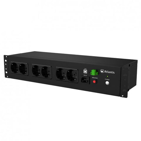 UPS ATLANTIS A03-PDU1000-RC RACK OFF LINE 800VA (480W) PER RACK 19" CORTI (153MM) BATTERIA 12V 9AH 8P SCHUKO IN BACKUP