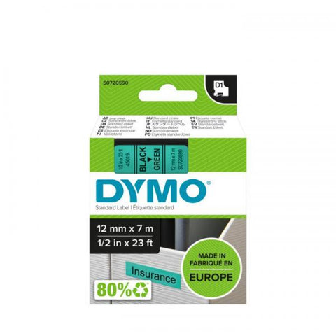 DYMO D1 NASTRO IN POLIESTERE PER STAMPANTI A TRASFERIMENTO TERMICO 12MM X 7MT COLORE VERDE STAMPA NERO (S0720590A)