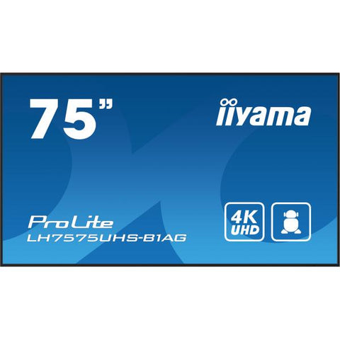 iiyama LH7575UHS-B1AG visualizzatore di messaggi Pannello piatto per segnaletica digitale 190,5 cm [75] LCD Wi-Fi 500 cd/m 4K Ultra HD Nero Processore integrato Android 11 24/7 (iiyama ProLite LH75