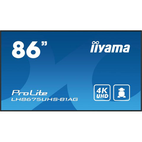 iiyama LH8675UHS-B1AG visualizzatore di messaggi Pannello piatto per segnaletica digitale 2,17 m [85.6] LCD Wi-Fi 500 cd/m 4K Ultra HD Nero Processore integrato Android 11 24/7 (iiyama - LH8675UHS-