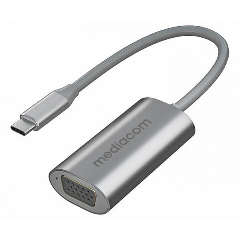 MEDIACOM MD-C307 ADATTATORE VIDEO DA USB-C MASCHIO A VGA 15 PIN FEMMINA SUPPORTO 1920 x 1200 (WUXGA) A 1 VIA IN ALLUMINIO ARGENTO