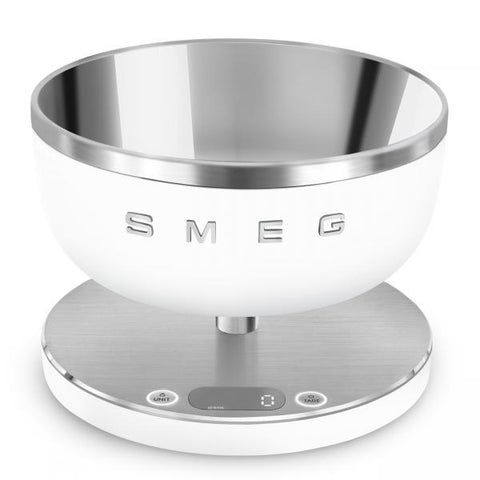 Smeg KSC01WHMWW bilancia da cucina Acciaio inox, Bianco Superficie piana Rotondo Bilancia da cucina elettronica