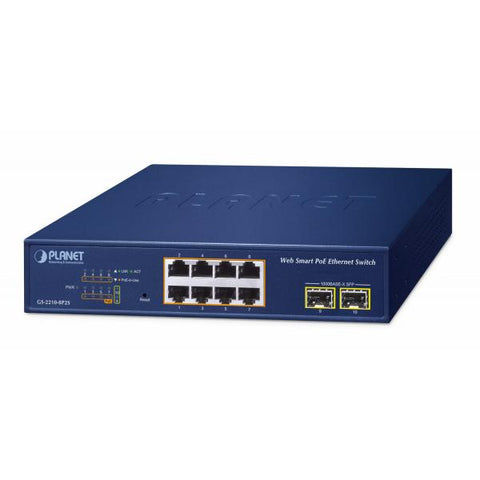 PLANET 8-Port 10/100/1000T 802.3at Gestito L2 Gigabit Ethernet [10/100/1000] Blu (8-Port 10/100/1000T 802.3at - PoE + 2-Port 1000X SFP Web - Smart Ethernet Switch - Warranty: 12M)
