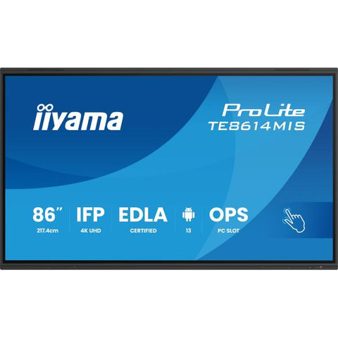 iiyama PROLITE TE8614MIS-B2AG Pannello piatto per segnaletica digitale 2,17 m [85.6] LCD Wi-Fi 435 cd/m 4K Ultra HD Nero Touch screen Processore integrato Android 24/7 (86 TE8614MIS-B2AG Interactiv