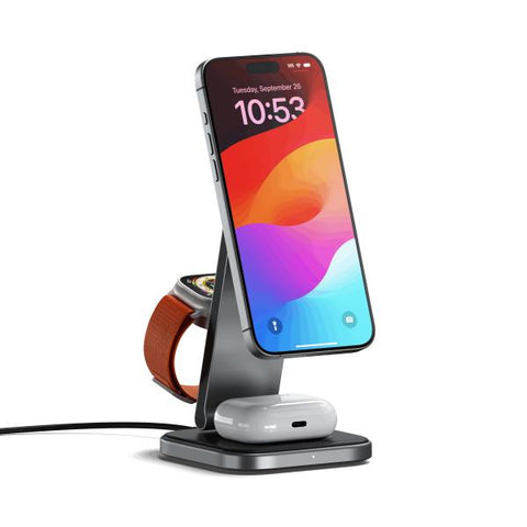 Satechi ST-Q31FM-EA Caricabatterie per dispositivi mobili Cuffie, Smartphone, Orologio intelligente Grigio, Nero USB Carica wireless Interno