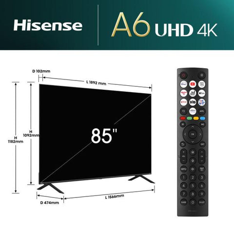 Hisense 85E6NT TV 2,16 m (85") 4K Ultra HD Smart TV Wi-Fi Nero 400 cd/m