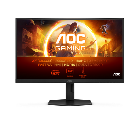 AOC G4 CQ27G4X Monitor PC 68,6 cm [27] 2560 x 1440 Pixel Quad HD LCD Nero (AOC Gaming CQ27G4X - G4 Series - LED monitor - gaming - curved - 27 - 2560 x 1440 QHD @ 180 Hz - Fast VA - 300 cd/m? - 4000: