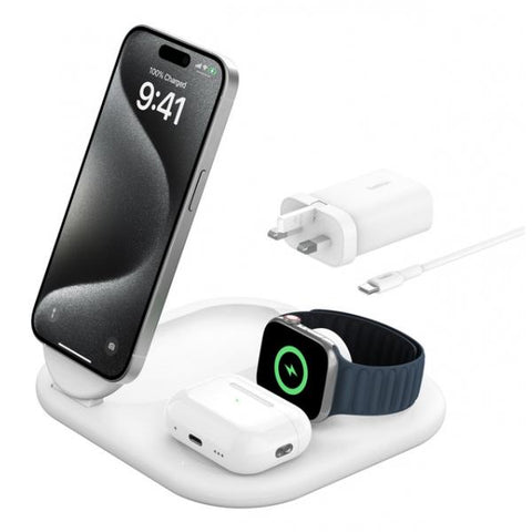 Belkin WIZ029MYWH Caricabatterie per dispositivi mobili Bianco (BOOSTCHARG QI2 15W MAGNETIC 3IN1 WH)