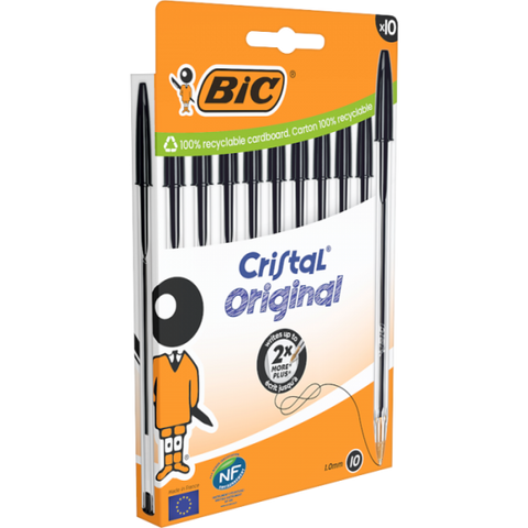 BIC CRISTAL PENNA A SFERA PUNTA CONICA TRATTO 1 mm INCHIIOSTRO NERO CONF 10 Pz.