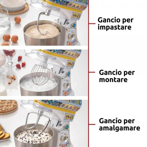 Ariete 1588 Impastatrice Positano, Planetaria, 7 velocità, 2400 Watt, 5,5 litri, Tazza Acciaio Inox