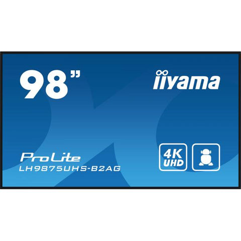 iiyama LH9875UHS-B2AG visualizzatore di messaggi Pannello piatto per segnaletica digitale 2,48 m [97.5] LED Wi-Fi 500 cd/m 4K Ultra HD Nero Processore integrato Android 11 24/7 (iiyama - LH9875UHS-