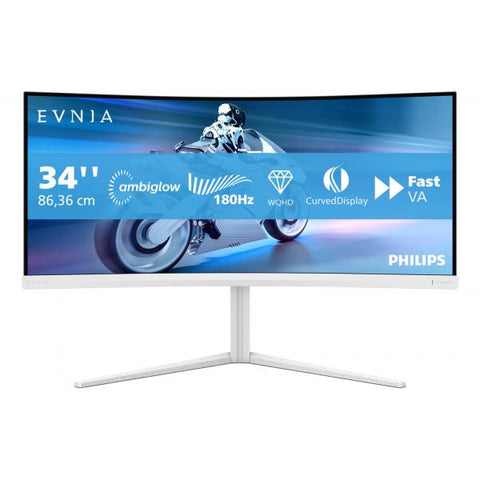 Monitor Philips 34M2C5501A/00 para PC, 86,4 cm (34"), 3440 x 1440 píxeles, pantalla LCD Quad HD panorámica, color blanco