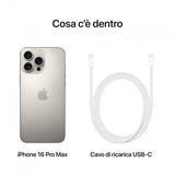 Apple iPhone 16 Pro Max 256GB Titanio Naturale (Apple iPhone 16 Pro Max - 5G smartphone - dual SIM /Memoria Interna 256 GB - display OLED - 6.9 - 2868 x 1320 pixel [120 Hz] - 3 x fotocamere posteriori 48 MP, 48 MP, 12 MP - front camera 12 MP - titani...