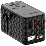 VERBATIM UNIVERSAL TRAVEL ADAPTER ADATTATORE UNIVERSALE DA VIAGGIO GaN III 85W CON CAVO USB-C INCORPORATO PER TUTTI I PAESI DEL MONDO NERO
