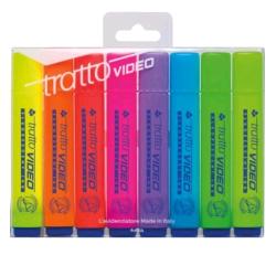TRATTO VIDEO ARCOBALENO FLUO EVIDENZIATORE PUNTA A SCALPELLO 1/5 mm COLORI ASSORTITI CONF 8 Pz.
