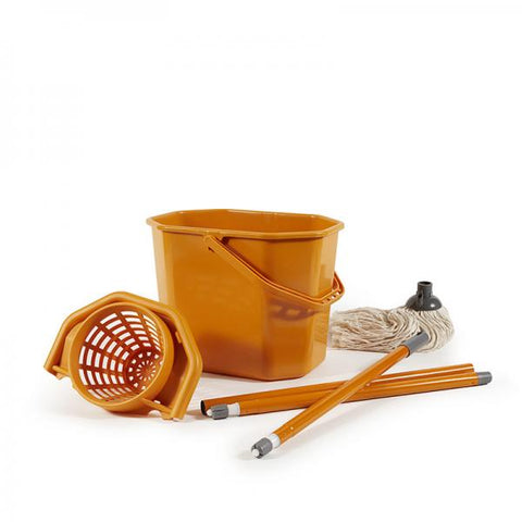 PERFETTO KIT SECCHIOSTRIZZA 12 LT CON MOCIO COTONE E MANICO A 3 Pz. ARANCIONE