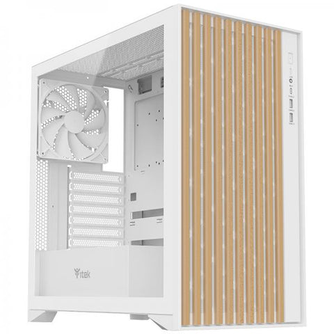 CASE ITEK TOWER "CASE WOODY" GAMING TOWER 2*USB3,1*USB-C 3*12CM FAN ARGB, TEMP GLASS SIDEL, BIANCO+WOOD FRONT - ITGCAWO28W