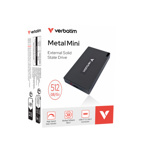 Verbatim 32030 unit esterna a stato solido 512 GB USB tipo-C USB 3.2 Gen 2x2 Grigio (Verbatim Metal Mini SSD USBC 3 G2 512GB)