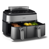 Philips 5000 series Airfryer doppio cestello con cottura a vapore, friggitrice ad aria da 9.0L, 19 metodi di cottura, App per ricette, NA555/00