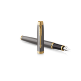 PARKER IM PENNA STILOGRAFICA PENNINO DORATO PUNTA M FUSTO LACCATO GRIGIO INCHIOSTRO BLU CONFEZIONE REGALO